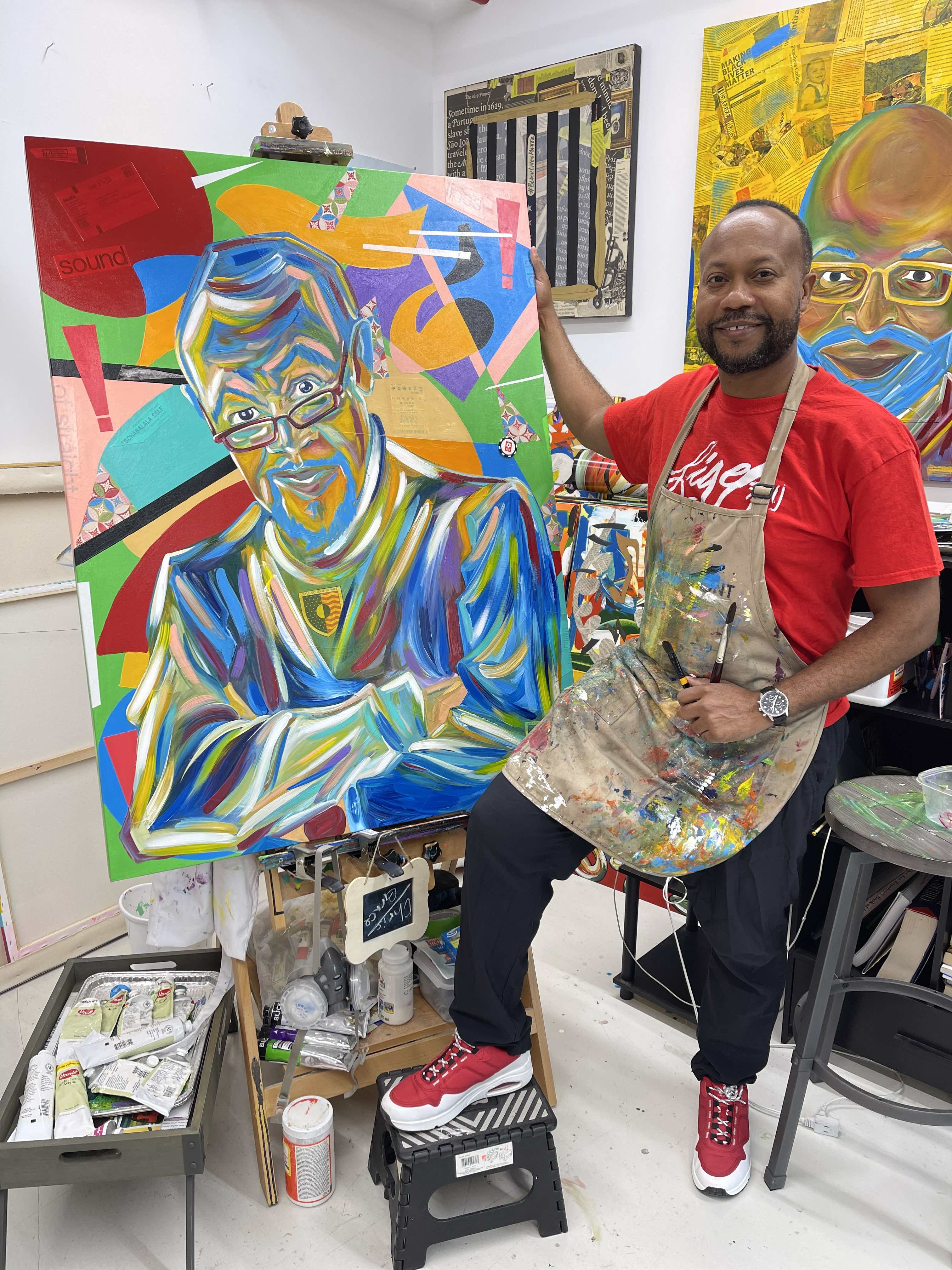 Artist Riber Ligel Lambert Creating a Symbolic Painting of Robert Reed (Artist ...