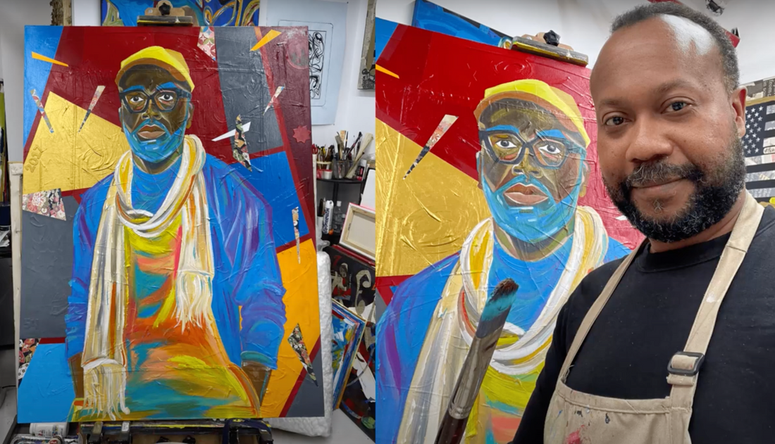 Ligel Lambert Creating a Symbolic Painting of Derrick Adams