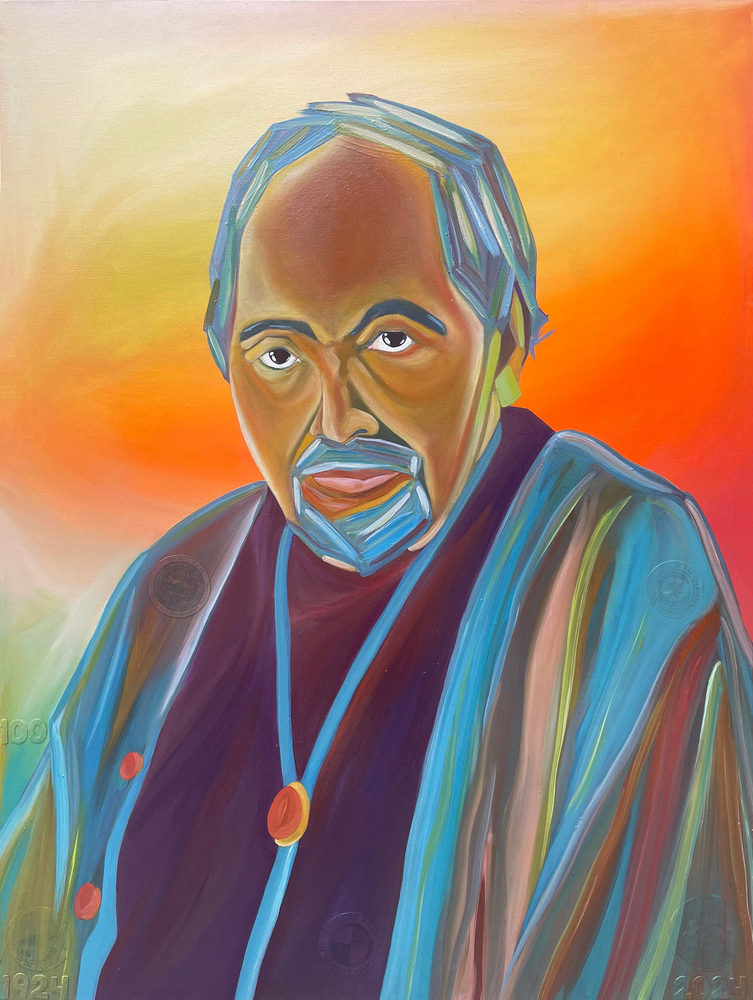 Symbolic Representation of Richard Mayhew  Oil and paper on canvas 36” x 48” 2025