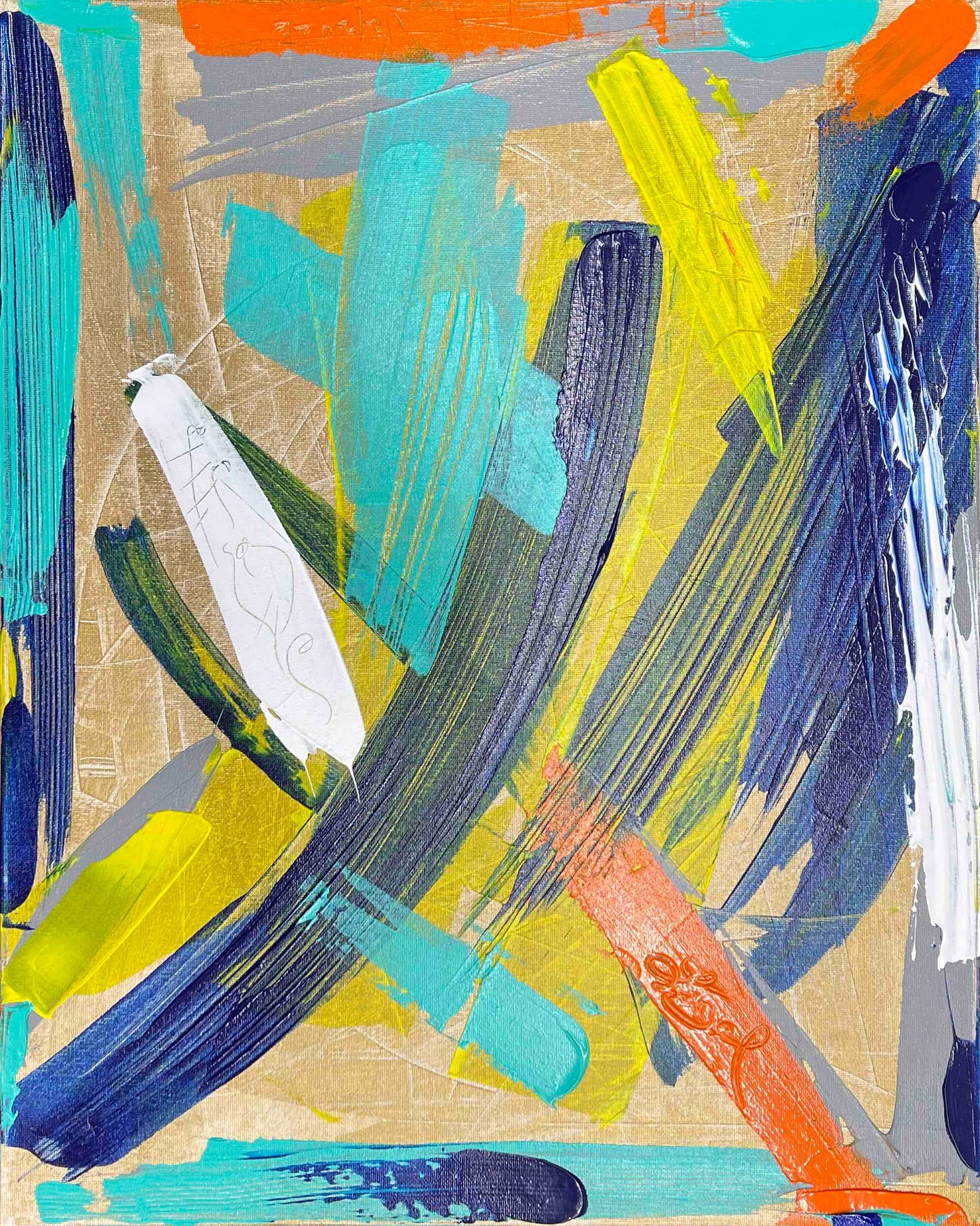 Abstract artwork by Ligel created with palette knives, showcasing vibrant colors and textured brushstrokes in a modern art style.
