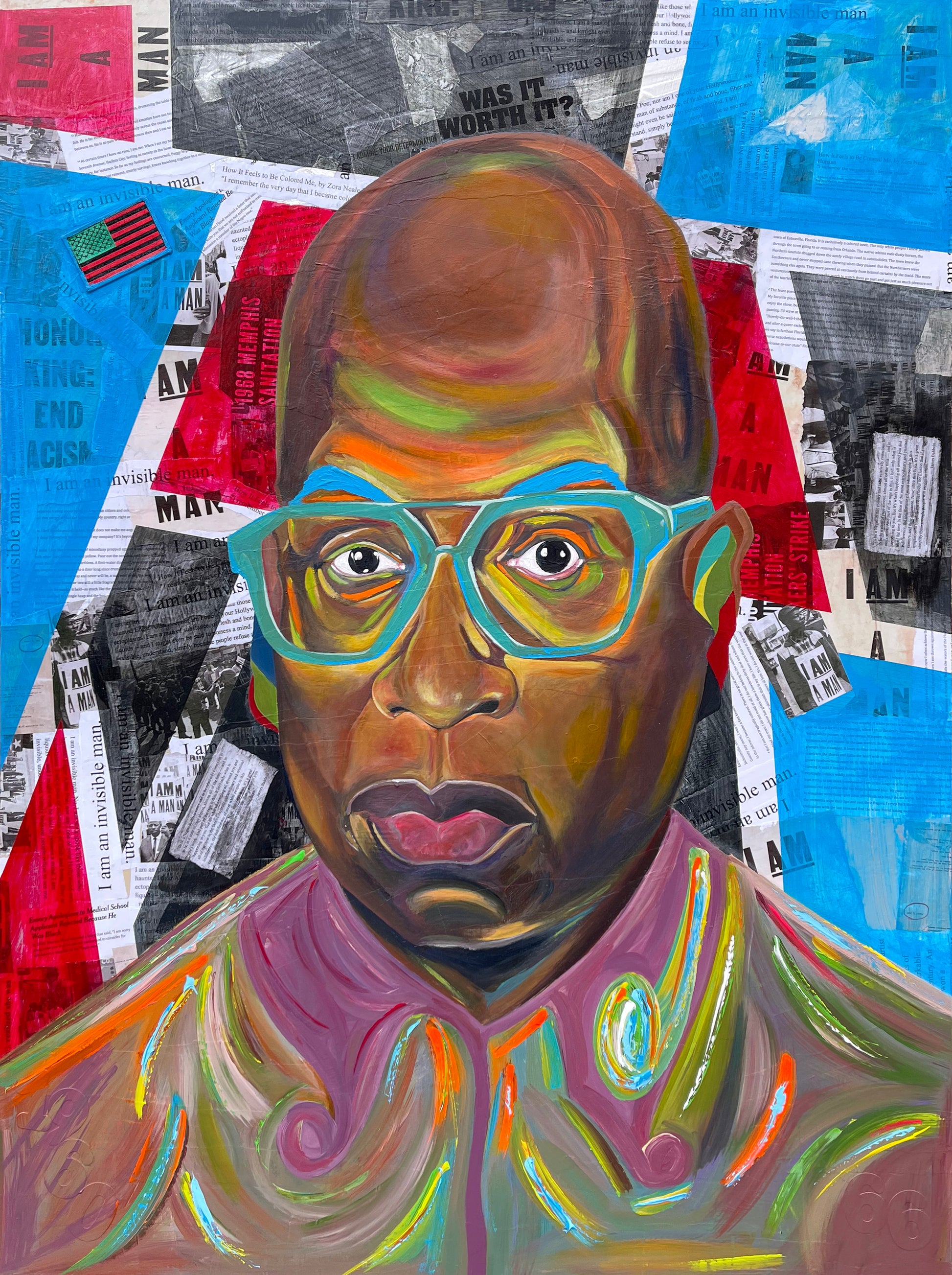 Commissioned artwork by The Art of Ligel featuring a portrait of Glenn Ligon, showcasing vibrant colors and expressive brushstrokes.