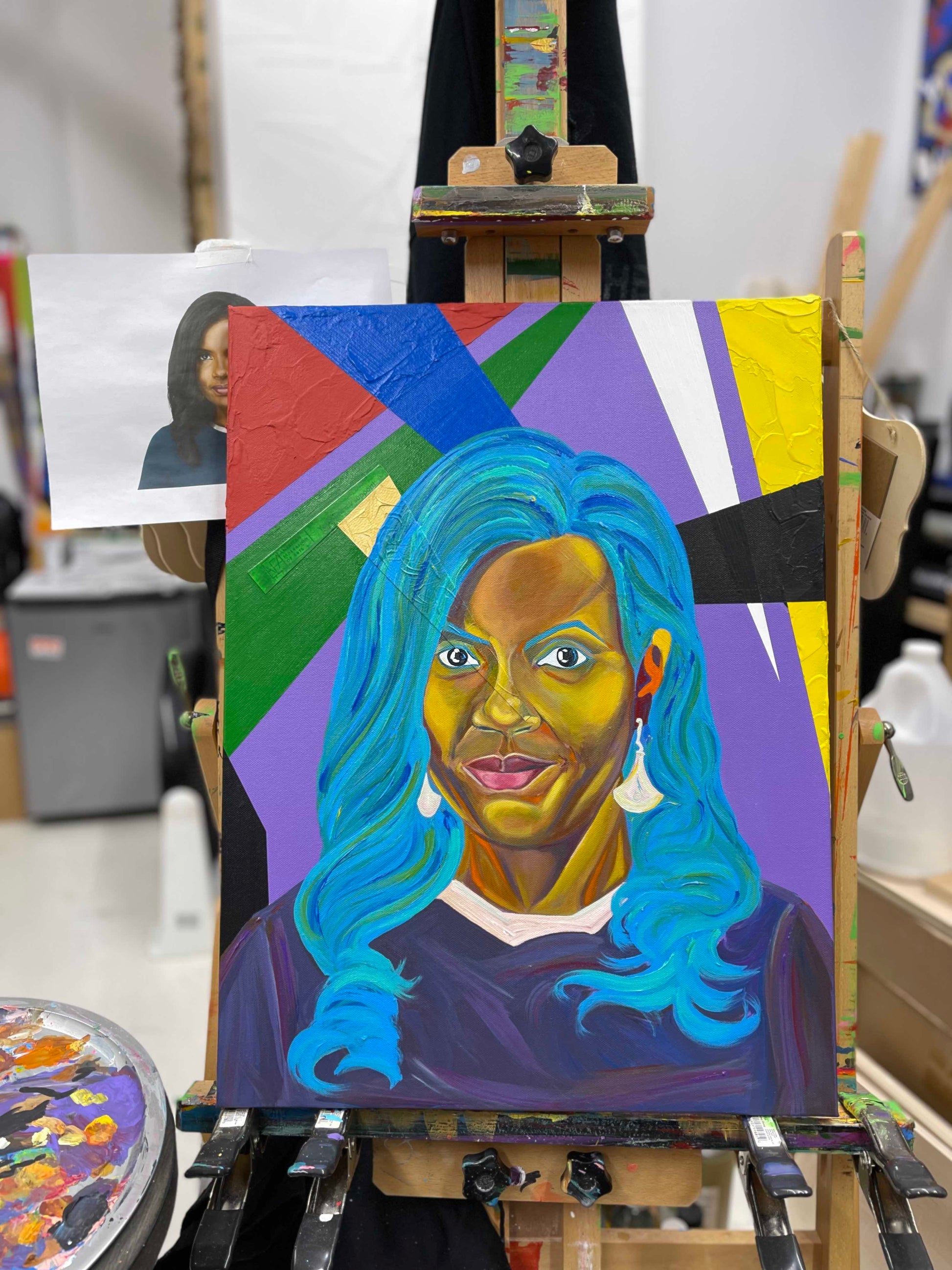 Private art class with Pauline Forlenza from The Art of Ligel, LLC, demonstrating acrylic painting techniques in a studio setting.