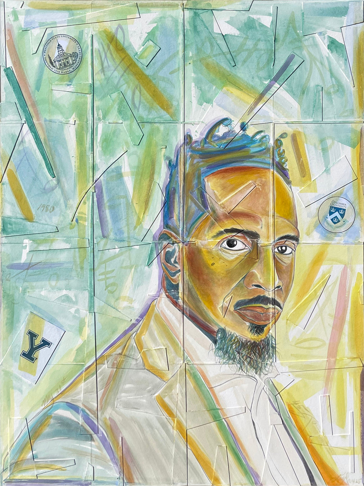 Original art painting from The Art of Ligel, LLC depicting a symbolic representation of a Black male artist professor series.