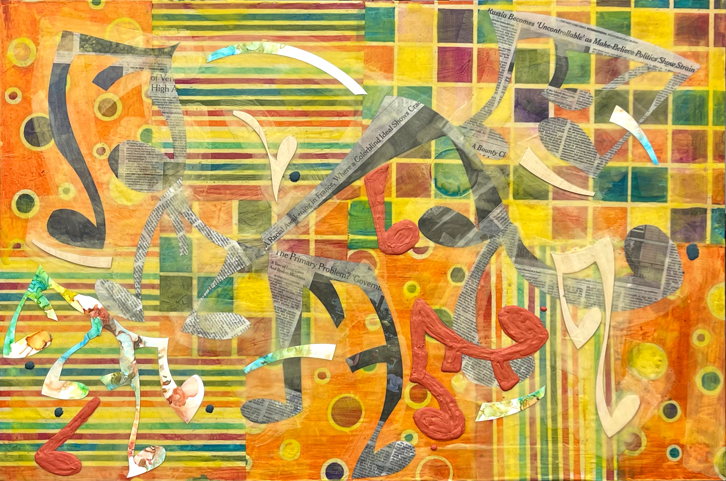 Commissioned artwork by Ligel titled "Transcription of Interpretation of Sounds" depicting studio conversations with Dr. Jun Gao and Denzel Li.